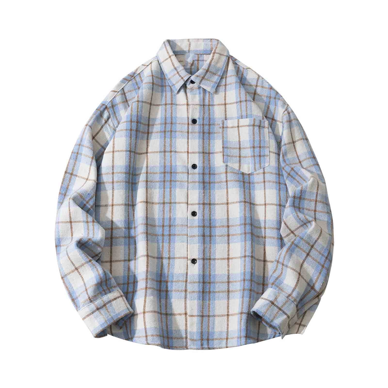 Men's Full Size Plaid Trim Collar Long Sleeve Shirt Plus Size
