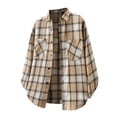 thumbnail image 1 of bbymog Mens Shirts Plaid Printed Long Sleeve Button Down Short Collared Neck Plus Size Casual Blouse with Pocket Khaki XXXL, 1 of 3
