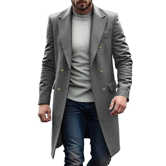 bbymog Mens Sport Coats and Blazers Casual Fashion Double Breasted Windbreaker Solid Color Trench Coat for Business Work Daily Gray XL