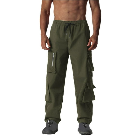 bbymog Mens Sweatpants with Pockets Solid Color Elastic Waist Joggers Drawstring Comfy Casual Pants Lounge Zipper Cargo Pant Army Green A M