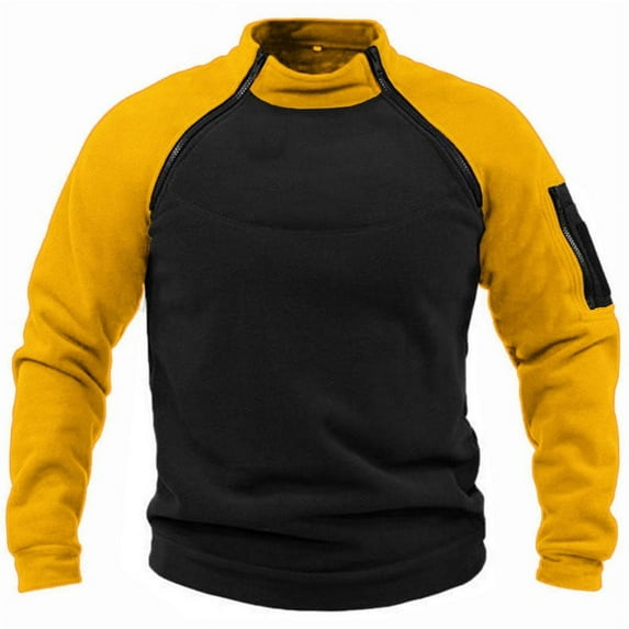 bbymog Mens Sweatshirt Casual Patchwork Pullover Top Fashion Stand Up Collar Long Sleeve Crewneck Sweatshirt Plu Size Men's Clothing Yellow S