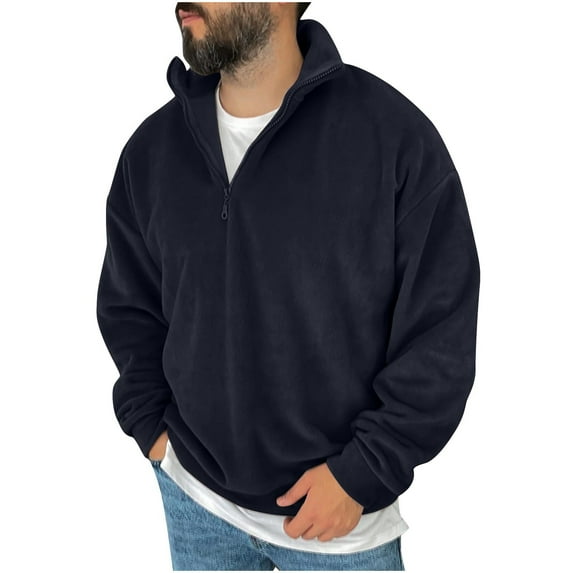 bbymog Mens Sweatshirt Comfy Fashion Solid Color Stand Up Collar Pullover Big & Tall Long Sleeve Crewneck Sweatshirts Navy S