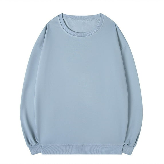 bbymog Mens Sweatshirt Solid Color Classic Casual Sweatshirts Plus Size Cotton Pullover Tops Men's Clothing Light Blue A XXXL