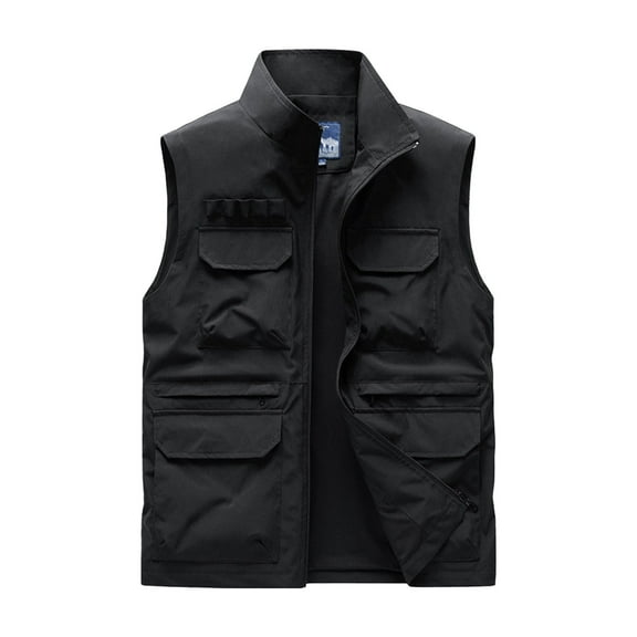 bbymog Mens Winter Jacket Solid Color Standing Collar waistcoat Work Sports Outdoor Overszed Vest for Men Warm Comfy Outerwear Black E XXL