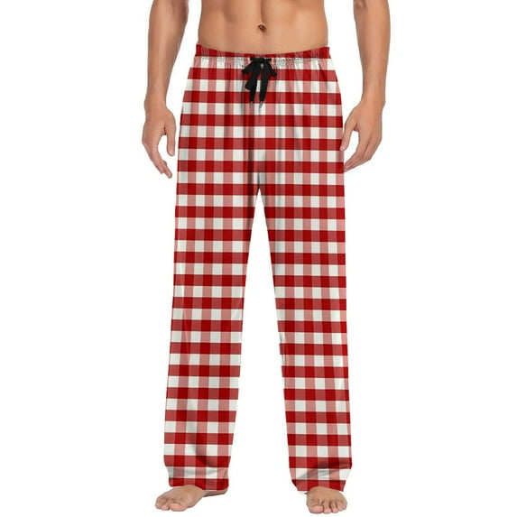 bbymog Pajama Pants Men Elastic Waist Wide Leg Pant with Drawstring Soft Stretchy Comfy Sleepwear Straight Vintage Trousers with Pockets Red XL