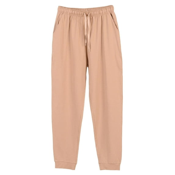 bbymog Pajama Pants Men Solid Color Elastic Waist Drawstring Cotton Pant Plus Size Lounge Wide Leg Trousers Comfy Sleepwear with Pockets Beige F XXXL