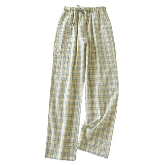 bbymog Pants for Men Plaid Elastic Waist Drawstring Sleepwear Soft Comfy Casual Trousers Lightweight Cotton Pajama Pant with Pockets Green B M