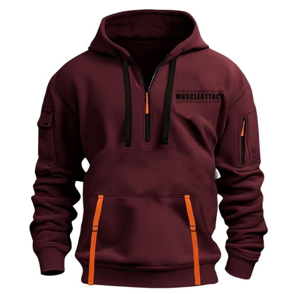 bbymog Oversized Sweatshirt for Men Solid Color Quarter Zip Pullover Top Long Sleeve Crewneck Sweatshirts Outdoor Workout Clothing Wine B XXXL
