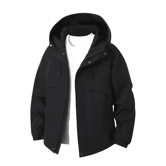 bbymog Rain Jacket Men Solid Color Lightweight Plus Size Sport Coat Long Sleeve Hooded Casual Outerwear with Pockets for Outdoor Black A XXXXL