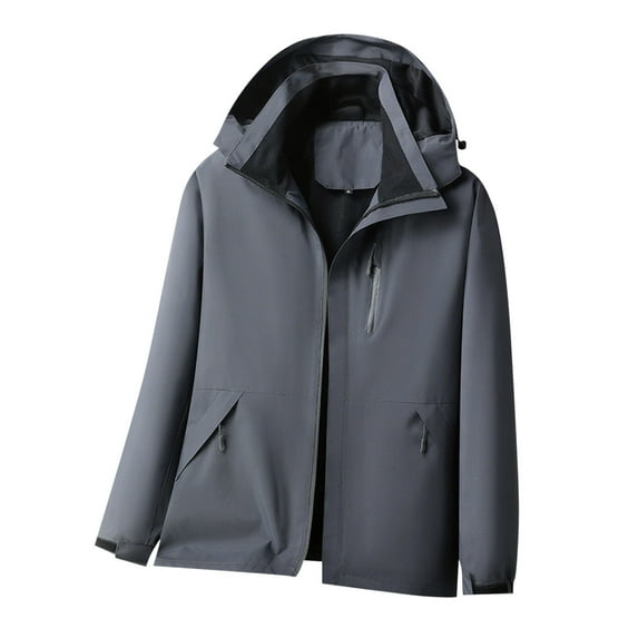 bbymog Rain Jacket Men Solid Color Long Sleeve Hooded Windbreaker Waterproof Hiking Outerwear Oversized Raincoat with Pockets Dark Gray S