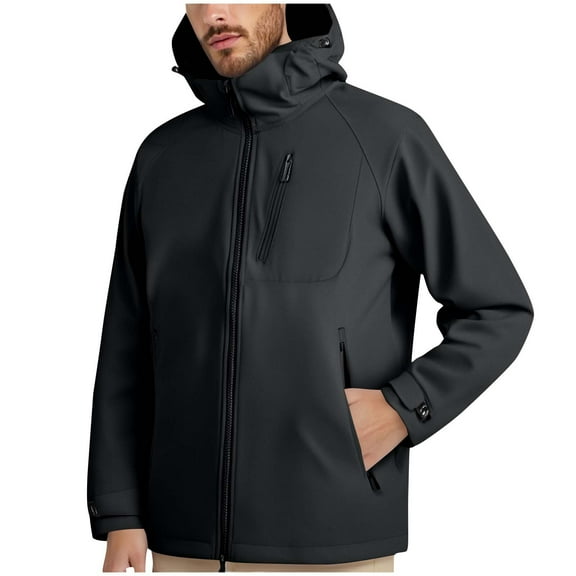 bbymog Rain Jacket Men Solid Color Windproof Outerwear Long Sleeve Zip Up Hooded Raincoat Outdoor Hiking Fishing Oversized Windbreaker Black XXXL