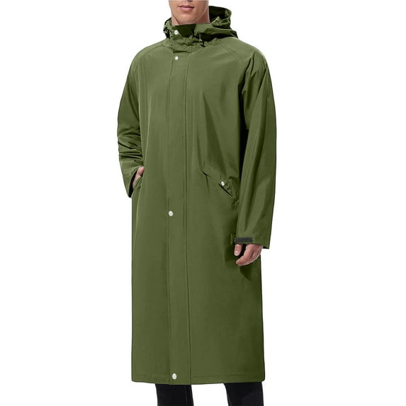 bbymog Rain Jacket Men Waterproof Lightweight Long Hood Jacket Outerwear Solid Color Long Sleeve Casual Oversized Raincoat with Pockets Army Green XL