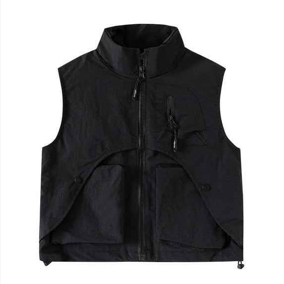 bbymog Sleeveless Jacket for Boys Fashion Vintage Stand Collar Cargo Jackets Coat Casual Sports Clothes for Girls Black 2 Years