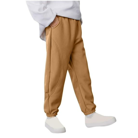 bbymog Solid Color Boys Sweatpants with Pockets Boys' Fashion Athletic Pants Casual Elastic Waist Joggers Khaki 4 Years