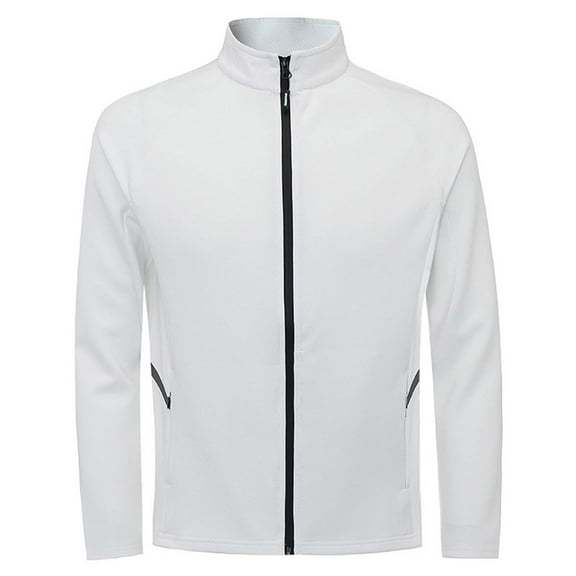 bbymog Sport Coats for Men Long Sleeve Slim Fit Winter Jacket with Zipper Solid Color Stand Collar Oversized Casual Outerwear White S