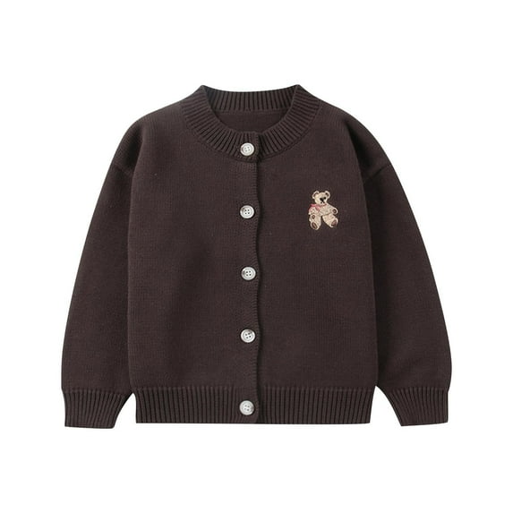 bbymog Sweaters for Girls Solid Color Crewneck Button-Up Cardigan Sweater Girls and Boys Casual Outerwear Baby Clothes Unisex Coffee Multicolor