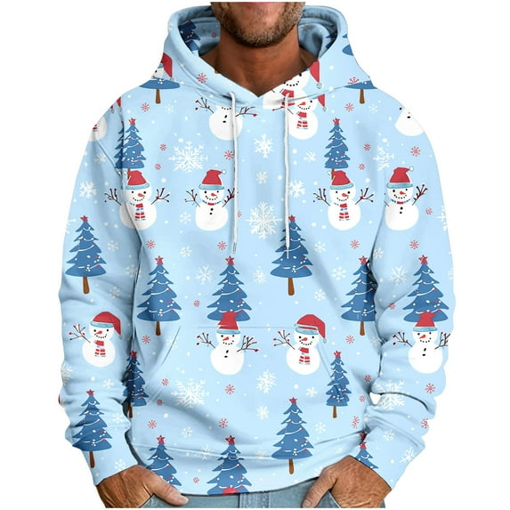 bbymog Sweatshirts for Men Christmas Printed Oversized Pullover Tops Fashion Drawstring Workout Hoodies with Pocket Plus Size Multicolor M