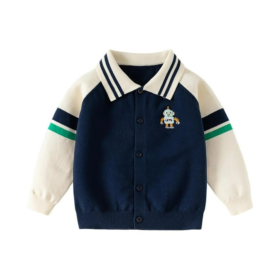 bbymog Toddler Cardigan Long Sleeve Turndown Knitted Cardigan Sweater Boys' Fashion School Uniform Sweaters Coat Casual Outerwear Navy B Multicolor