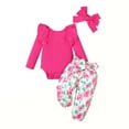 thumbnail image 1 of bbymog Toddler Outfits for Girls 3 Piece Long Sleeve Knitted Toddler Romper and Pants with Headband 3-24 Months Baby Girl Clothes Hot Pink 18 Months, 1 of 9