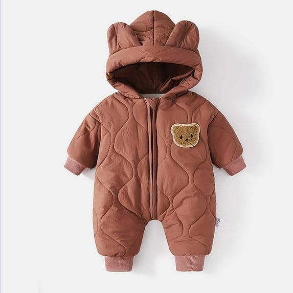 bbymog Toddler Outfits for Girls Long Sleeve Baby Bodysuit Fleece Warm Toddler Romper Snowsuit Cute Baby Girl Winter Clothes Coffee B 18-24 Months