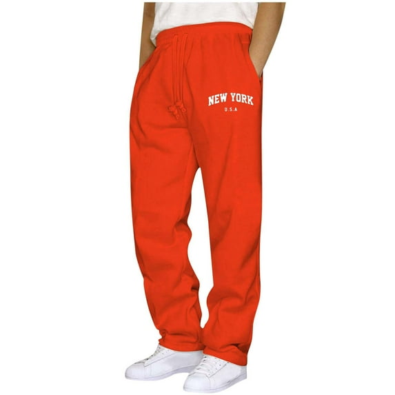 bbymog Track Pants Men Solid Color Drawstring Elastic Waist Casual Sweatpants with Pocket Plus Size Clothes Joggers for Men Orange XXXL