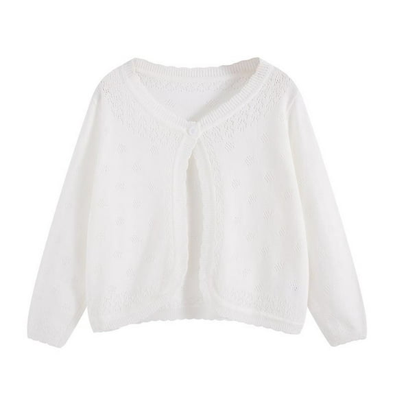 bbymog White Long Sleeve Cardigan Crewneck Knitted Bolero Shrug for Girls Girls Clothes Size 14-16 White E White
