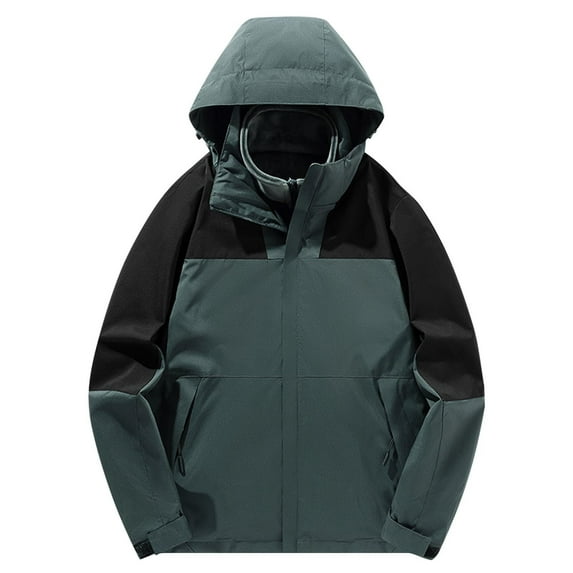 bbymog Wind Breaker Jackets Men Patchwork Long Sleeve Hooded Casual Outerwear Winter Warm Stand Up Collar Plus Size Sports Coat for Men Army Green M