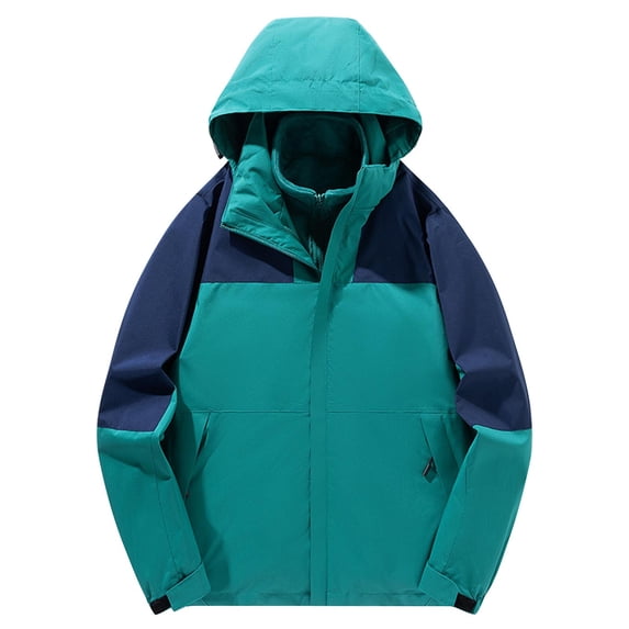 bbymog Wind Breaker Jackets Men Patchwork Long Sleeve Hooded Casual Outerwear Winter Warm Stand Up Collar Plus Size Sports Coat for Men Green C XXL