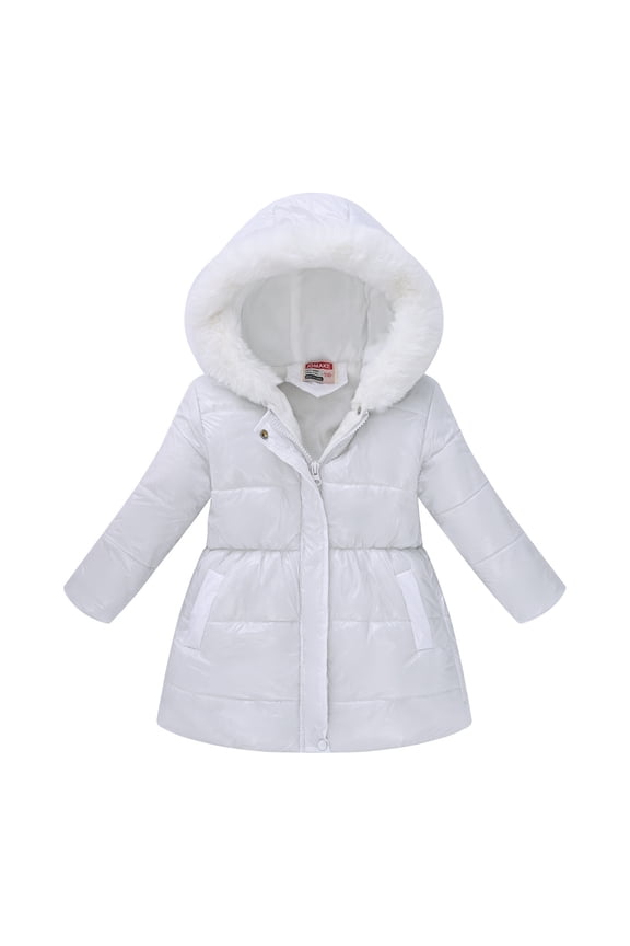 Winter Boys and Girls Long Fleece Jacket Solid Color Hooded Warm Puffer Jacket with Pocket Teen Girl Clothes White 9 Years