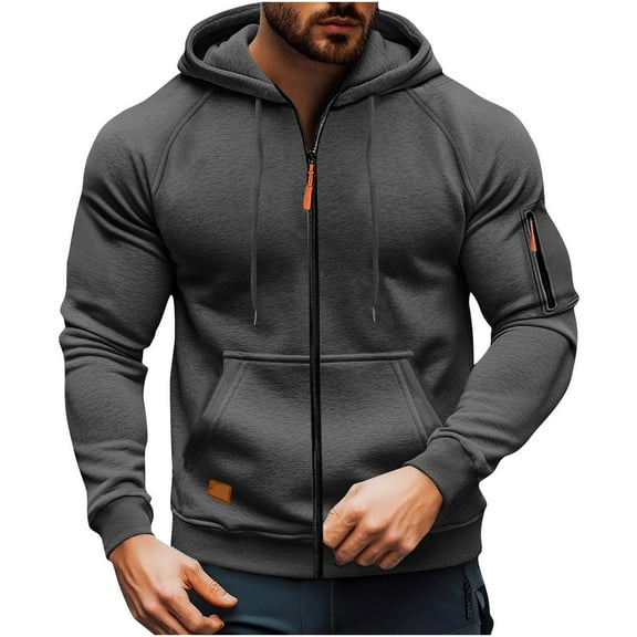 bbymog Winter Coats for Men Long Sleeve Full Zip Hooded Cargo Jacket Solid Color Plus Size Casual Outerwear with Pockets Dark Gray L