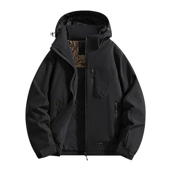 bbymog Winter Coats for Men Plus Size Solid Color Casual Jacket Long Sleeved Hooded Outerwear for Hiking Athletic Outdoor Black XL