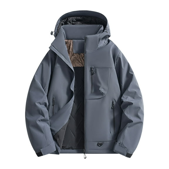 bbymog Winter Coats for Men Plus Size Solid Color Casual Jacket Long Sleeved Hooded Outerwear for Hiking Athletic Outdoor Dark Gray XL