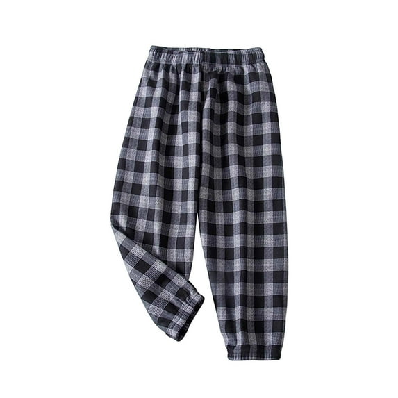 bbymog Winter Fleece Girls Sweatpants Boys' Fashion Plaid Elastic Waist Straight Pants Casual Girls Joggers with Pocket Black B 5 Years
