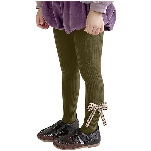 bbymog Winter Girls' Tights Warm Footed Knits Stockings Bottom Socks and Pant Pantyhose Army Green M