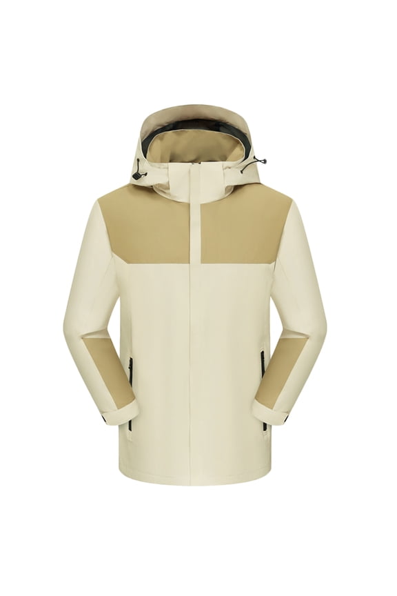 Winter Jackets for Men Solid Color Stand Collar Sports Casual Outerwear Long Sleeve Zip Up Oversized Hooded Coat Beige XXXXL