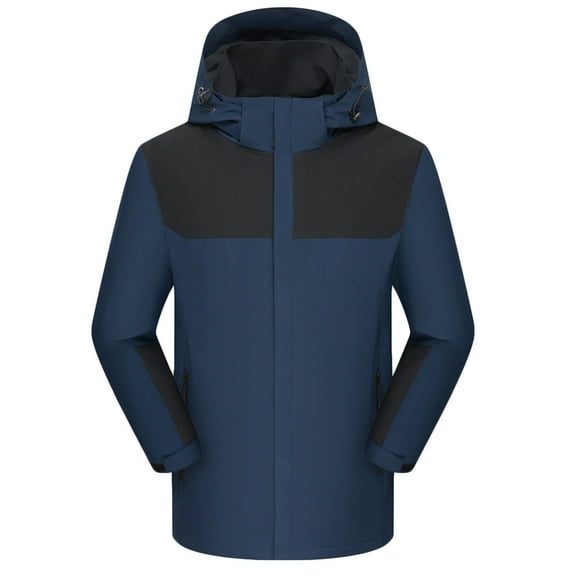 bbymog Winter Jackets for Men Casual Solid Color Stand Collar Sports Coat Long Sleeves Zip Up Oversized Hooded Jacket Dark Blue XXXXXL