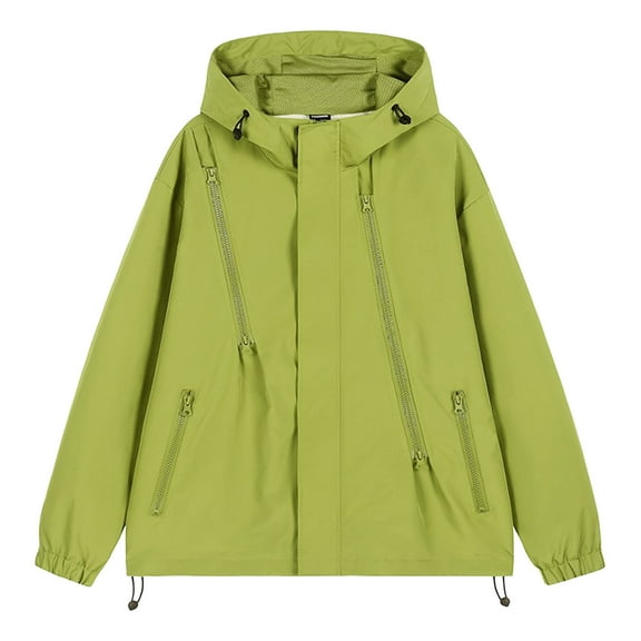 bbymog Winter Jackets for Men Plus Size Solid Color Full Zip Windbreaker Casual Fashion Long Sleeve Hooded Coat for Hiking Travel Outdoor Green A L