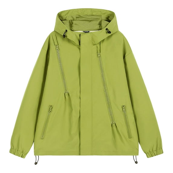 bbymog Winter Jackets for Men Plus Size Solid Color Full Zip Windbreaker Casual Fashion Long Sleeve Hooded Coat for Hiking Travel Outdoor Green A XXL