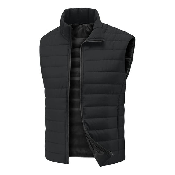 bbymog Winter Jackets for Men Solid Color Thick Sleeveless vest Turn-Down Collar Coat Plus Size waistcoat with Zipper Black L
