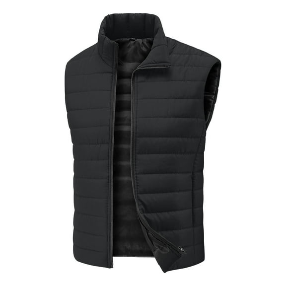 bbymog Winter Jackets for Men Solid Color Thick Sleeveless vest Turn-Down Collar Coat Plus Size waistcoat with Zipper Black L