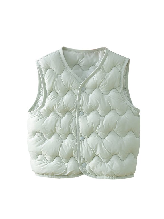 Winter Puffer Vest for Girls and Boys Sold Color Lightweight Button Down Jacket Coat Fall Outerwear Jackets Mint Green 6 Years