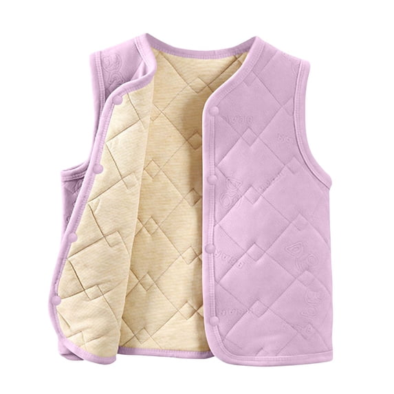 bbymog Winter School Uniform Thermal Underwear Vest for Boys and Girls Solid Color Sleeveless Button Down Jacket Coat Thick Warm Jackets for Girls Kid Clothes Purple 160