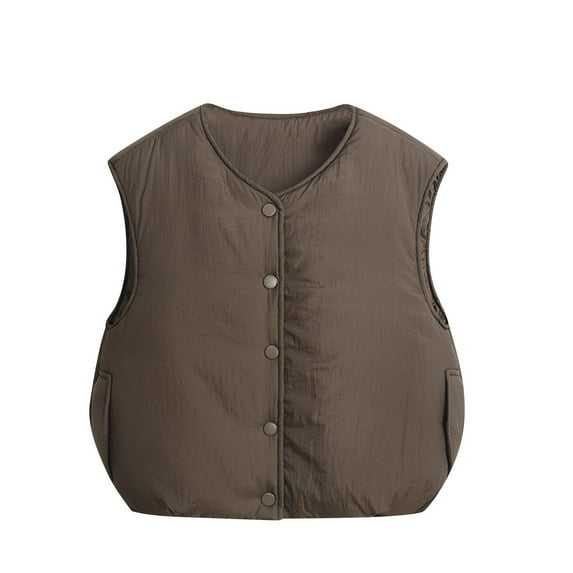 bbymog Winter Vest Jackets for Girls Sleeveless Button Down Puffy Warm Boys Jacket with Pocket Baby Boy Clothes Brown 3 Years