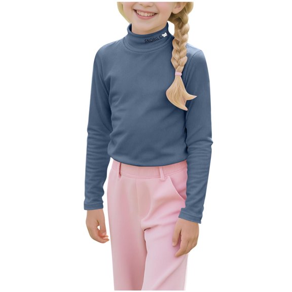 bbymog Winter Warm Girls Tops Solid Color Mock Neck Girls Shirts Casual Long Sleeve Girls White Shirt Dark Blue 160