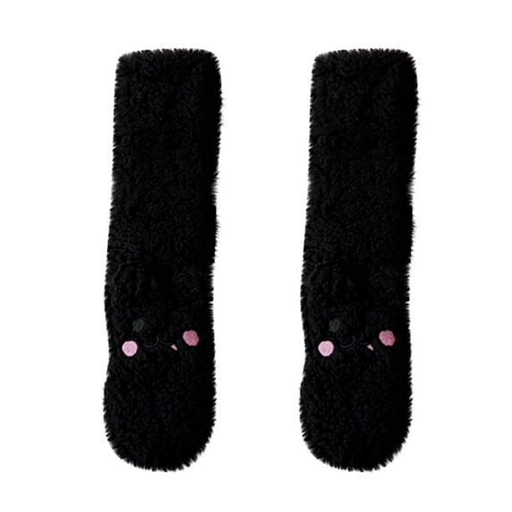 bbymog Women's Cute Thick Cabin Slipper Socks Winter Fleece Cozy Fuzzy Socks Women Mid Cut Warm Sock Black Free Size