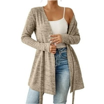 bbymog Women's Long Sleeve Cardigans Open Front Lightweight Cardigan with Drawstring Casual Cardigan Sweaters for Women Fall Outfits Beige XL