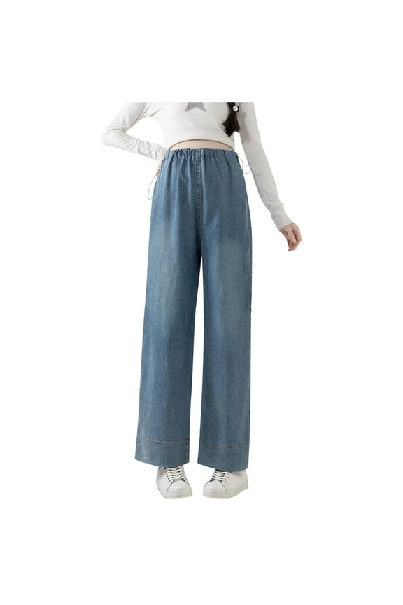 Women's Maternity Jeans Solid Color Elastic Waist Straight Denim Pants Maternity Clothes Blue B XXL