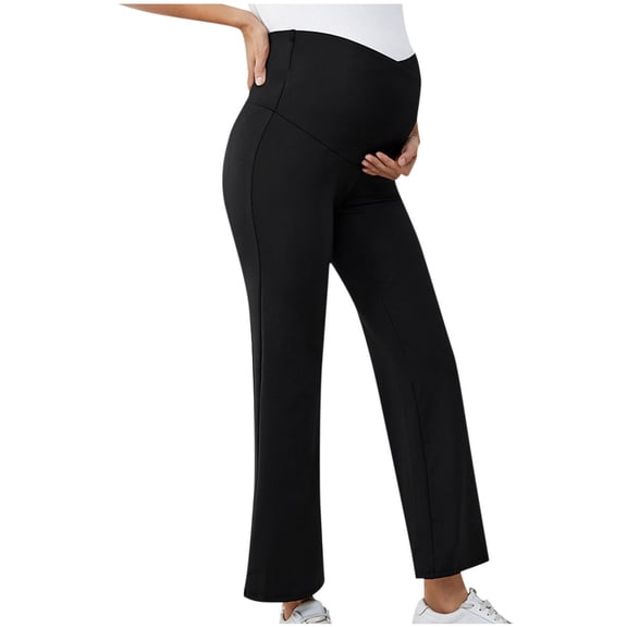 bbymog Women's Maternity Sweatpants High Waisted Straight Black Pants Cotton Stretch Maternity Pants for Work Black S