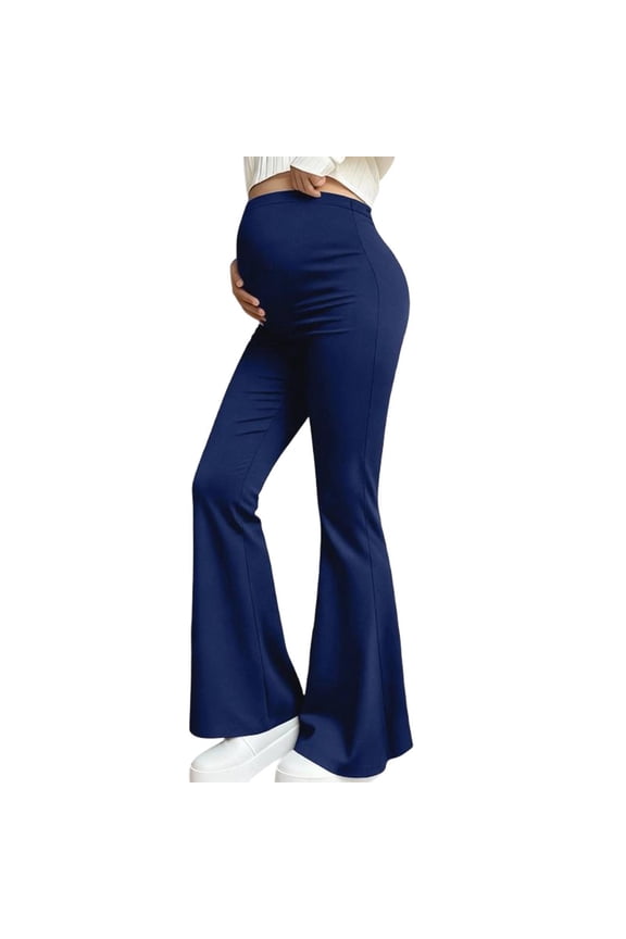 Women's Maternity Work Pants Solid Color High Waisted Flared Maternity Yoga Pants Casual Maternity Leggings for Women Blue-5 XL