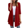 thumbnail image 1 of bbymog Womens Lightweight Cardigan 3/4 Sleeve Open Front Ruffles Cardigans Fall Casual Loose Cardigans for Women Trendy Red L, 1 of 8